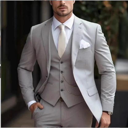 Men's Slim-Fit Luxury Three-Piece Suit | Beige & Grey