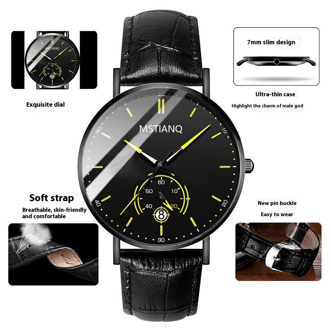 Men’s Casual Alloy Watch – 10mm, 4 Dial Colours, 3 Strap Styles