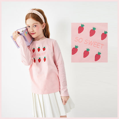 Girls Striped Cotton Long Sleeve Top | Ages 7–14, 3 Colours
