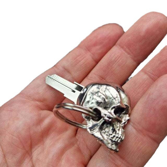 3D Metal Skull Keychain | Geometric Iron Charm | Silver