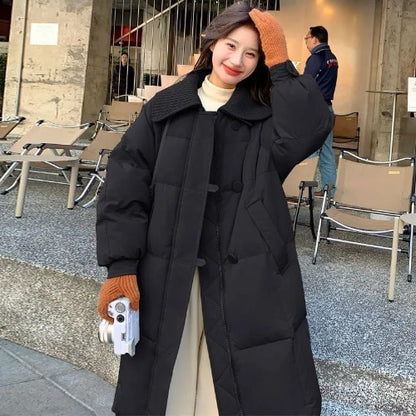 Women's Padded Long Coat – Turn-Down Collar | 4 Colours | Sizes S–2XL