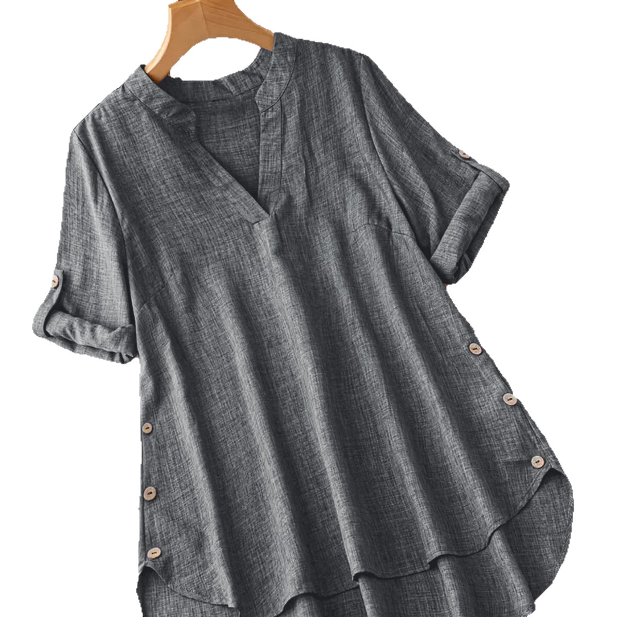 Women's V-Neck Button-Down Loose Shirt | Casual Polyester Pullover Blouse