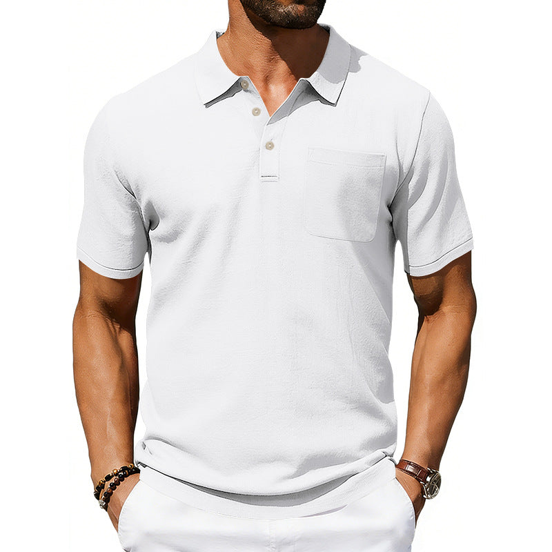 Men's Linen Blend Lapel Polo Shirt | Short Sleeve