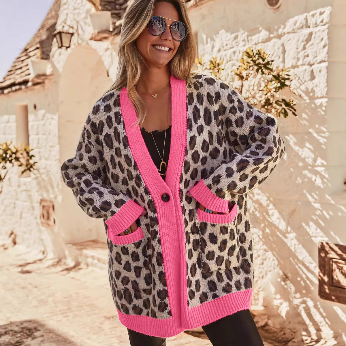 Women's Leopard Print Longline Cardigan - Relaxed Fit