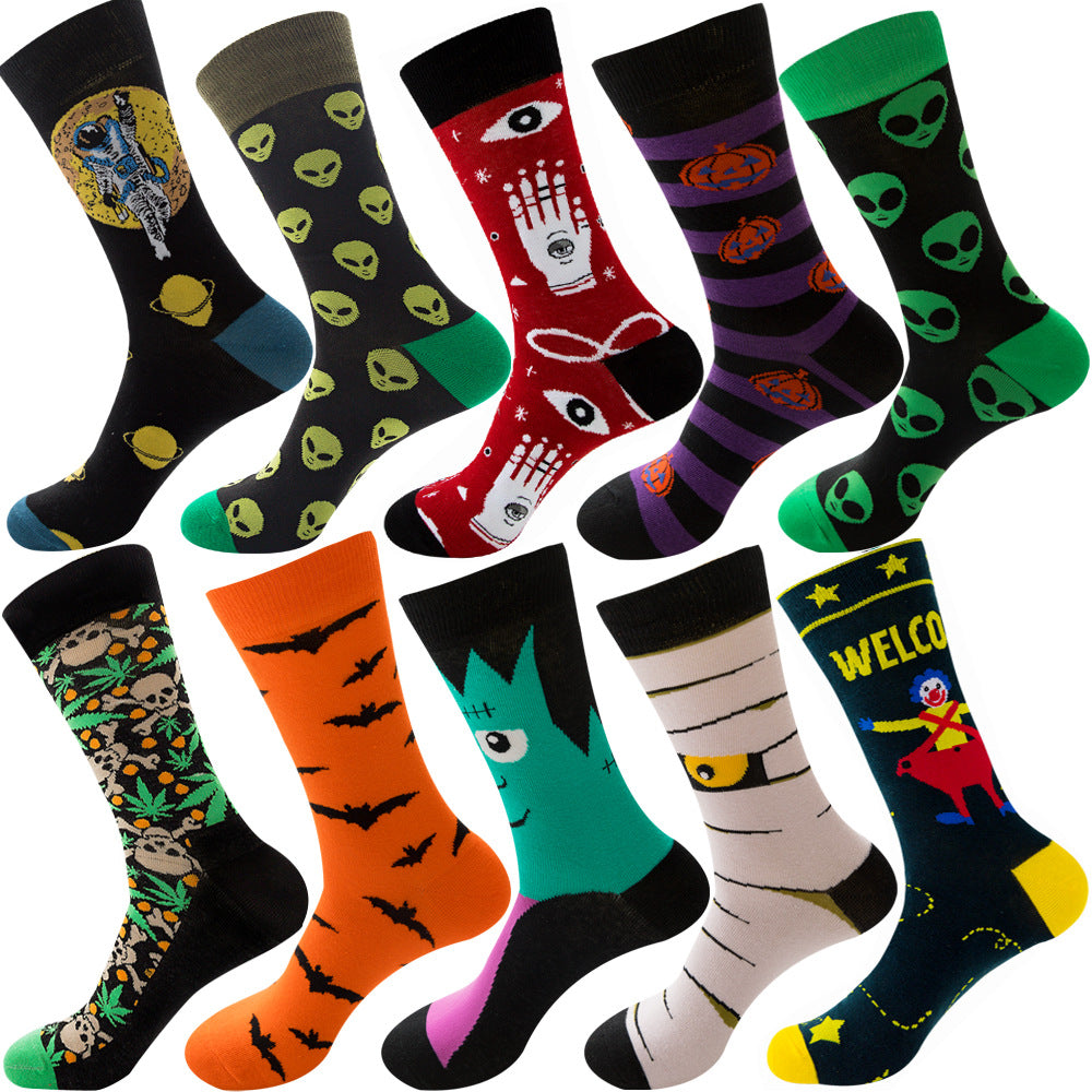 Men's Cotton Socks – 10 Pairs Mid-Calf Patterned Socks EU 39-45 23 Designs