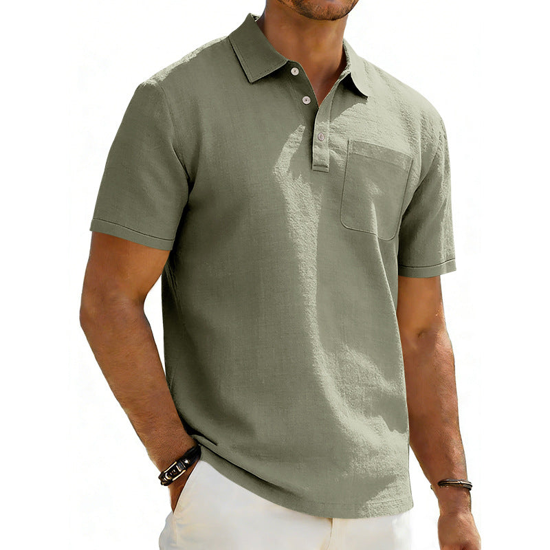 Men's Linen Blend Lapel Polo Shirt | Short Sleeve