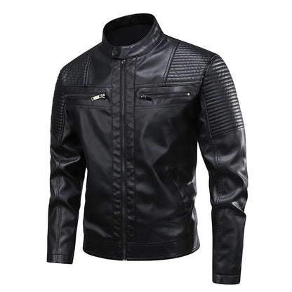 Men's Slim-Fit PU Leather Biker Jacket | Stand Collar S–3XL