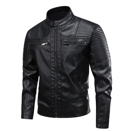 Men's Slim-Fit PU Leather Biker Jacket | Stand Collar S–3XL