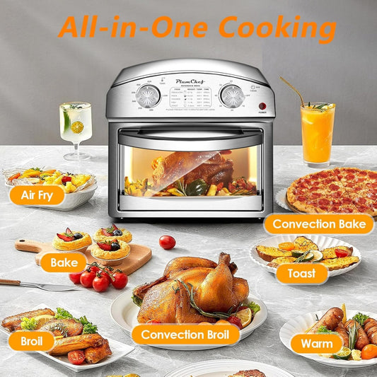 Stainless Steel 12L Air Fryer – Dual Knob, 60-Min Timer, Family Size
