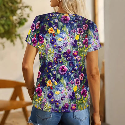 Women's Printed Short-Sleeve T-Shirt | Casual Straight-Fit Milk Silk Polyester Tee