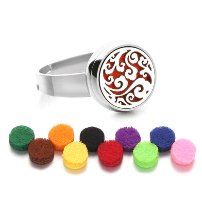 Stainless Steel Essential Oil Aromatherapy Ring | 15 Designs | Includes Cotton Pads