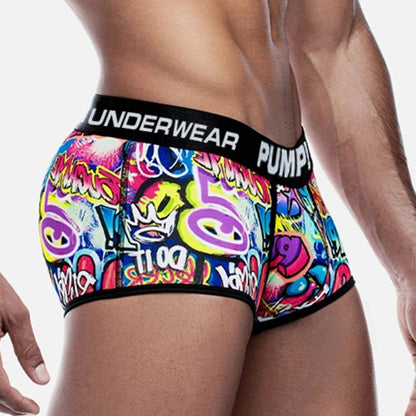 Men's Nylon Graffiti Boxer Briefs – Low-Waist Breathable Underwear