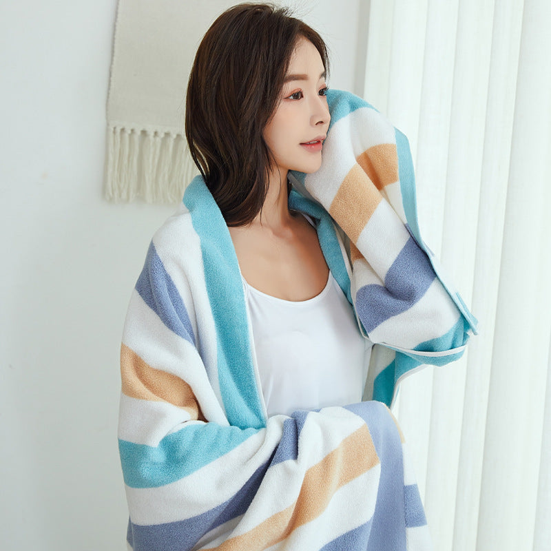 Pure Cotton Striped Bath & Beach Towel | Large 90×180cm | Blue & Pink