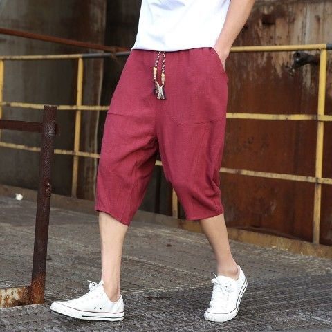 Men's Viscose Linen Cropped Trousers | Loose Fit Casual M-5XL