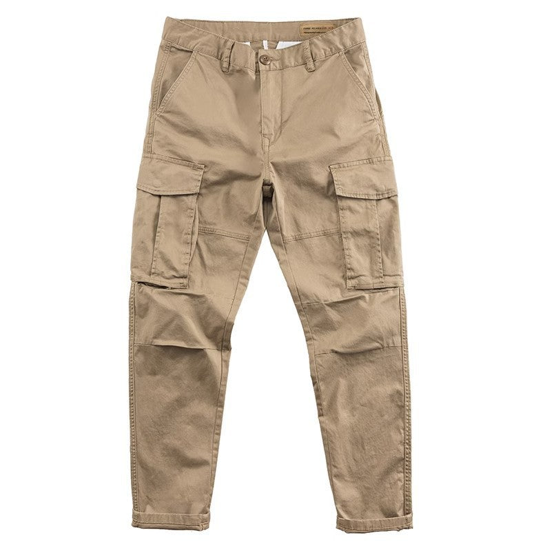 Men's Multi-Pocket Cropped Cotton Work Trousers
