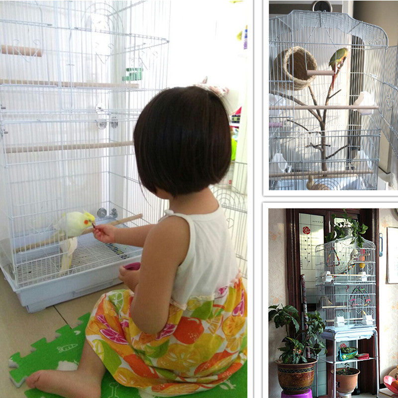 Large Parrot Bird Cage – Steel Wire Birdcage with Perches & Food Cups