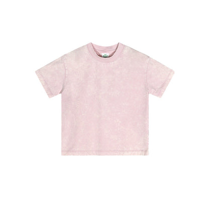 Kids Washed Cotton Solid Colour Short Sleeve T-Shirt – 4 Colours