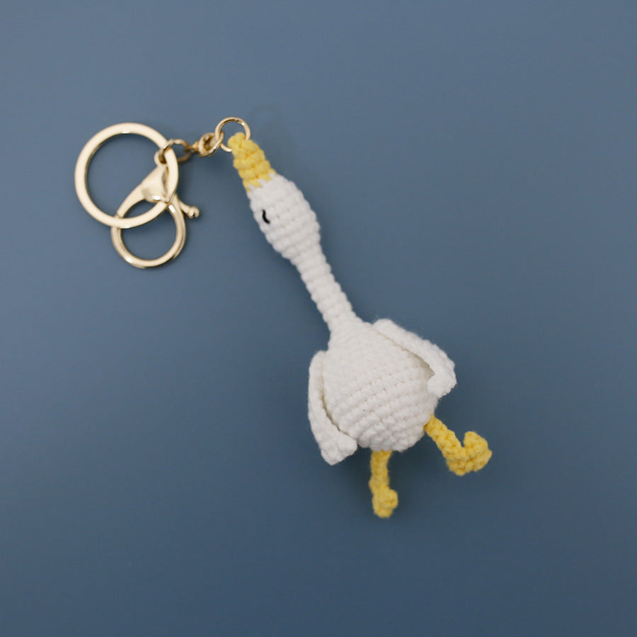 Hand-Crocheted Wool Goose Keychain | White & Black