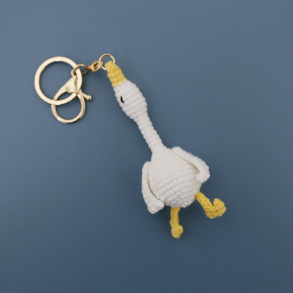 Hand-Crocheted Wool Goose Keychain | White & Black