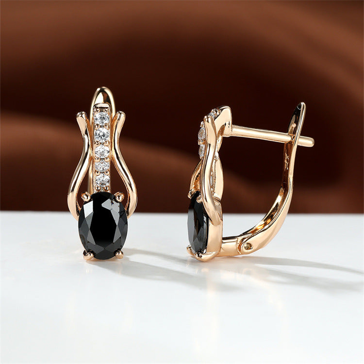 Oval Crystal Ear Clips | Champagne Gold & Platinum Copper Earrings for Women
