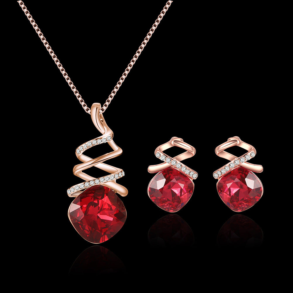 Women's Bridal Necklace & Earrings Set – Diamond-Set Alloy Water Wave Chain