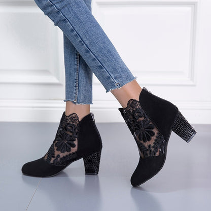 Women's Suede Lace-Up Block Heel Shoes | Round Toe Mid-Heel in 5 Colours