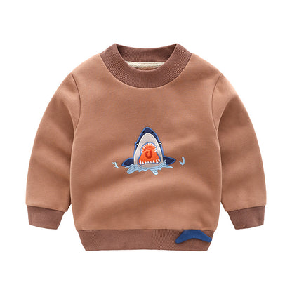 Boys' Fleece Hooded Pullover Sweatshirt | Cartoon Animal Print 90–140cm