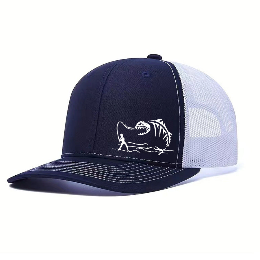 Two-Tone Mesh Baseball Cap - Fishbone Pattern Embroidered Unisex