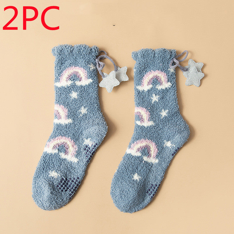 Women’s Japanese Coral Fleece Cartoon Socks Thick Winter 6 Designs
