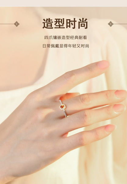 Red Zircon Adjustable Open Ring | Nature Motif Copper Ring for Women