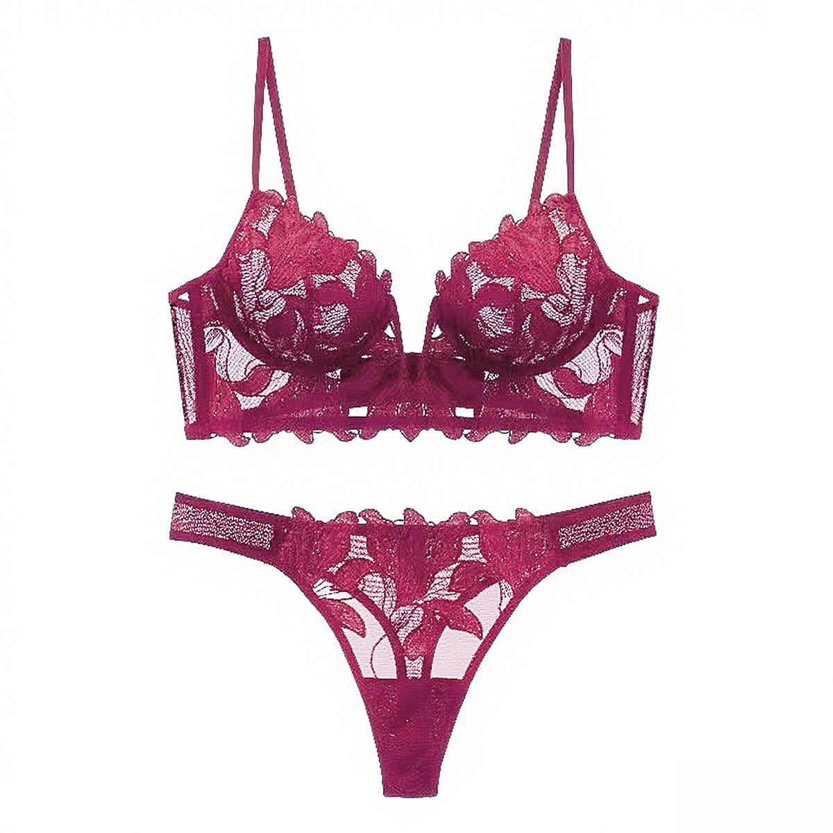 Women's Deep V Lace Lingerie Set | Push-Up Bra & Knicker Set