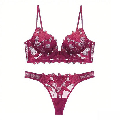 Women's Deep V Lace Lingerie Set | Push-Up Bra & Knicker Set