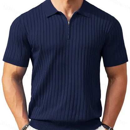 Men's Zip-Up Rib-Knit Polo Shirt | Slim Fit | S–5XL