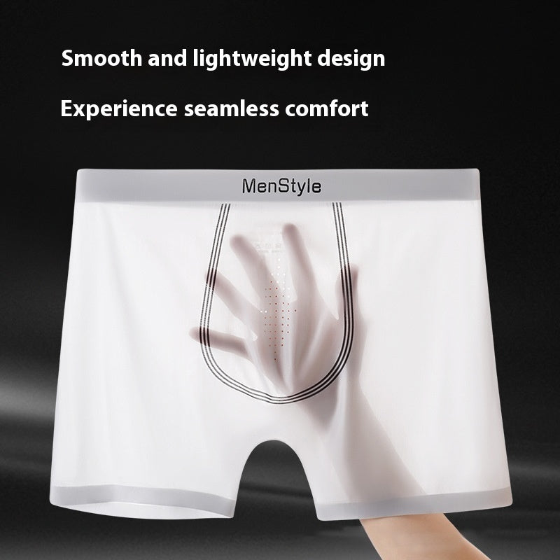 Men's Seamless Nylon Boxer Briefs – Breathable Ice Silk Mid-Waist