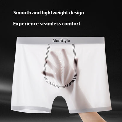 Men's Seamless Nylon Boxer Briefs – Breathable Ice Silk Mid-Waist