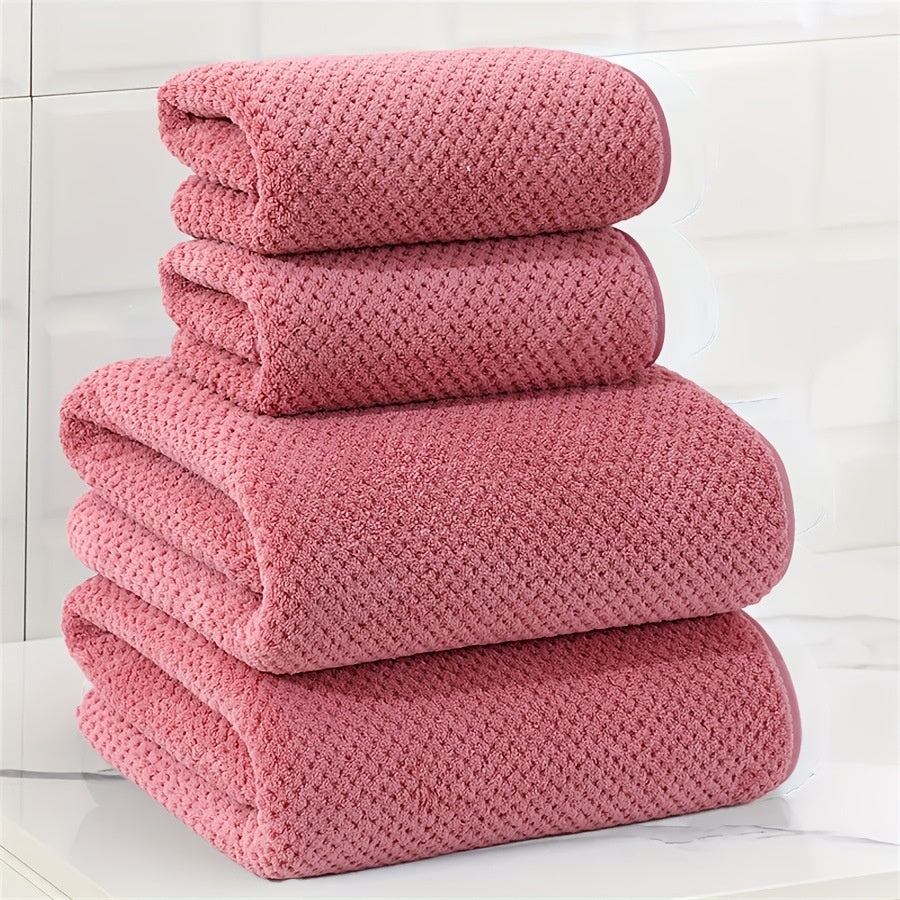 Coral Fleece 4-Piece Bath Towel Set | 8 Bold Colours | Soft & Absorbent