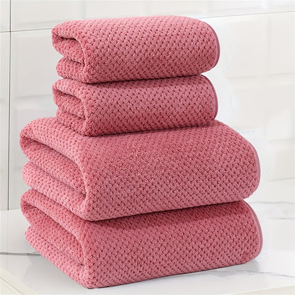 Coral Fleece 4-Piece Bath Towel Set | 8 Bold Colours | Soft & Absorbent