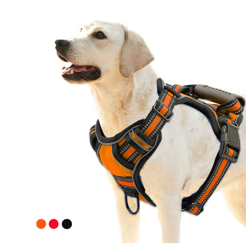 No-Pull Dog Harness – Breathable Reflective Vest | Sizes S–XL | Black, Orange & Red