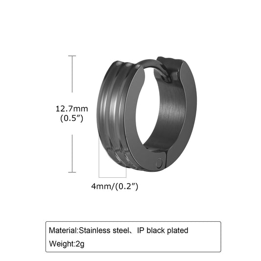 Men's Stainless Steel Triple Ring Earring | Black, Gold & Steel