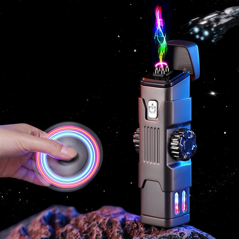 LED USB Rechargeable Metal Lighter | Colourful Lights | Grey Pink Purple Silver