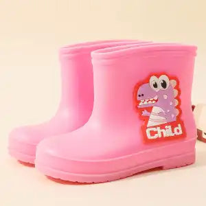 Kids Dinosaur Waterproof Rain Boots – Plain & Fleece-Lined