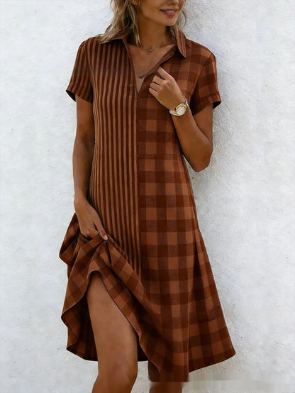Women's 3D Print V-Neck Short Sleeve Pleated Maxi Dress