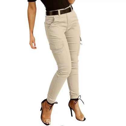 Women's Low-Rise Cargo Trousers with Pockets | Slim Fit | 5 Colours | S-2XL