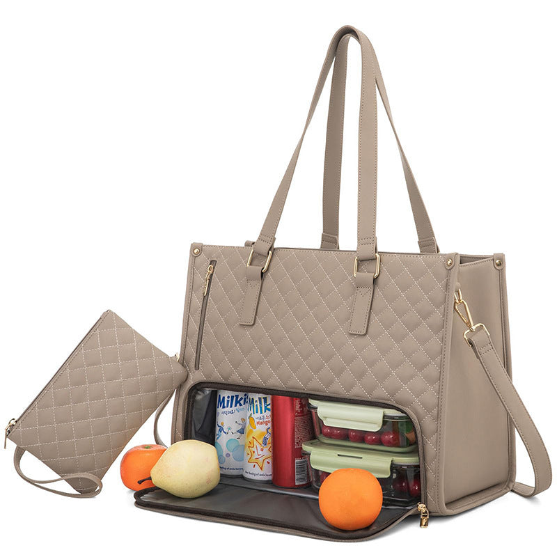 Women's Quilted Tote Bag | Insulated Lunch Compartment & Wallet