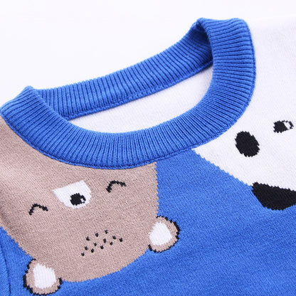 Kids Double-Layer Cotton Cartoon Print Sweater | Navy & Wine Red