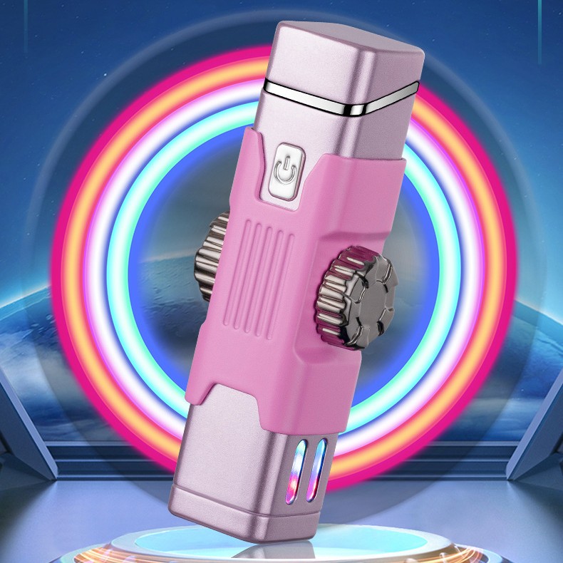 LED USB Rechargeable Metal Lighter | Colourful Lights | Grey Pink Purple Silver