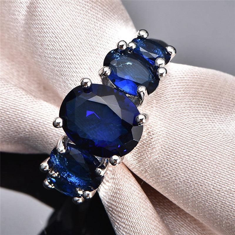 Oval Crystal Stone Ring | Platinum-Plated Coloured Gemstone Ring for Women