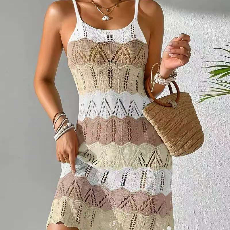 Women's Colour-Block Knitted Midi Dress