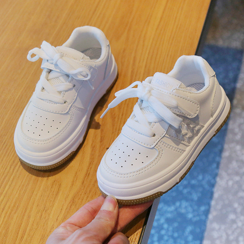 Children's White PU Velcro Trainers | Unisex Kids Shoes EU 21-38