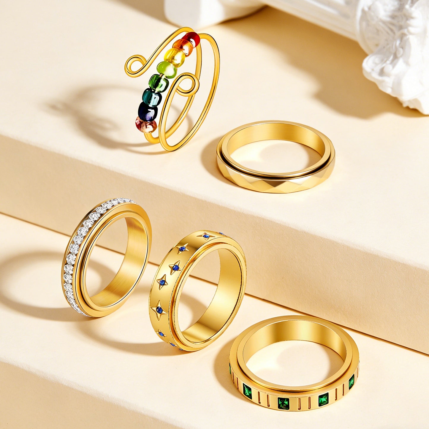 Diamond-Encrusted Stainless Steel Ring | Real Gold Plated Unisex Ring